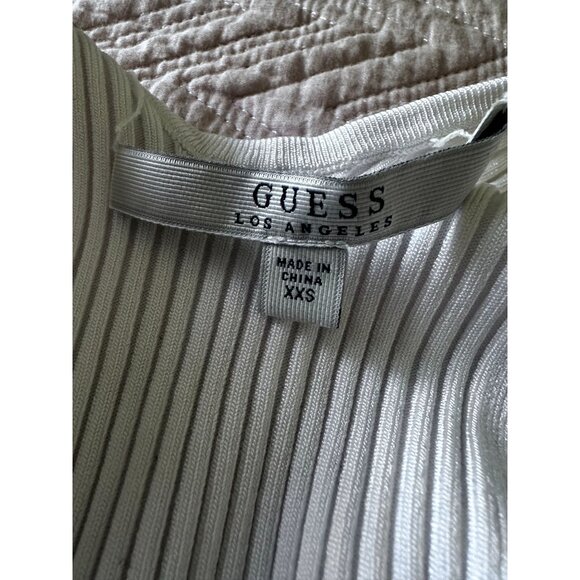 Guess white ribbed peplum style full zip up sweater top XXS - Picture 3 of 5